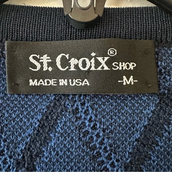 Vintage St. Croix Knits Sweater M diamondjacquard black blue 80s 90s Y2K
